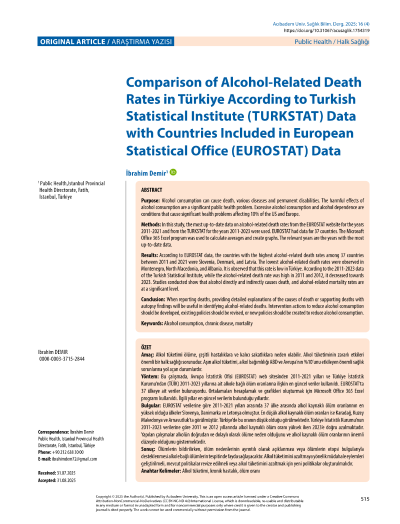 Comparison of Alcohol-related Death Rates in Türkiye According to Turkish Statistical Institute (TURKSTAT) Data with Countries Included in European Statistical Office (EUROSTAT) Data — first page preview