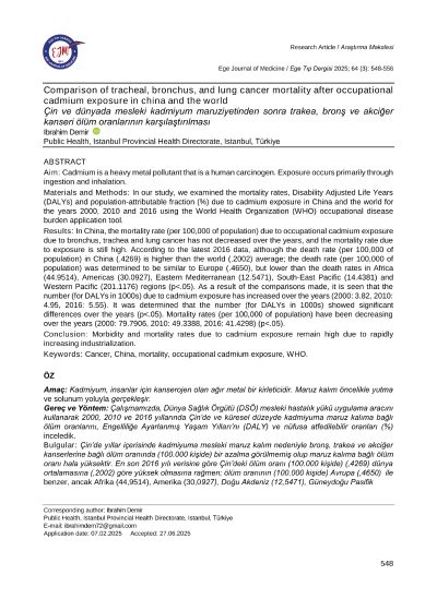 Comparison of tracheal, bronchus, and lung cancer mortality after occupational cadmium exposure in china and the world — first page preview