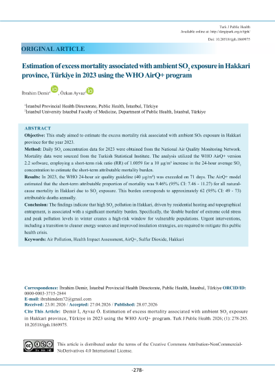 Estimation of excess mortality associated with ambient SO2 exposure in Hakkari province, Türkiye in 2023 using the WHO AirQ+ program — first page preview